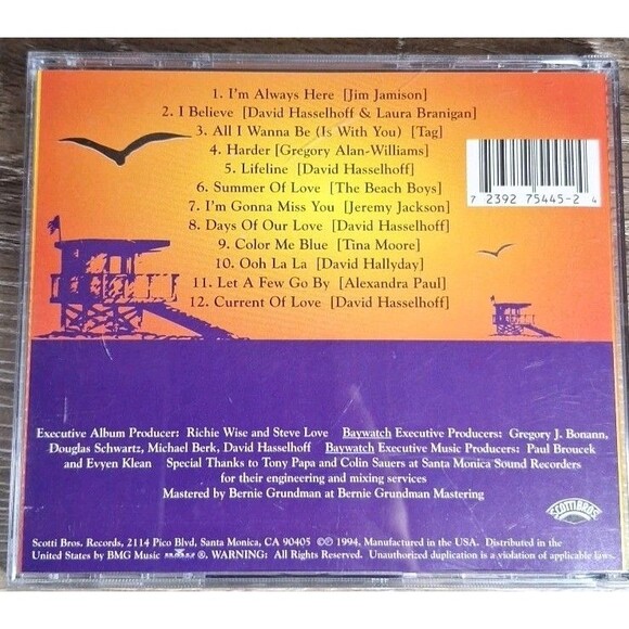 Baywatch Original TV Show Soundtrack 1994 CD David Hasselhoff Vintage 90s Music - Picture 2 of 2